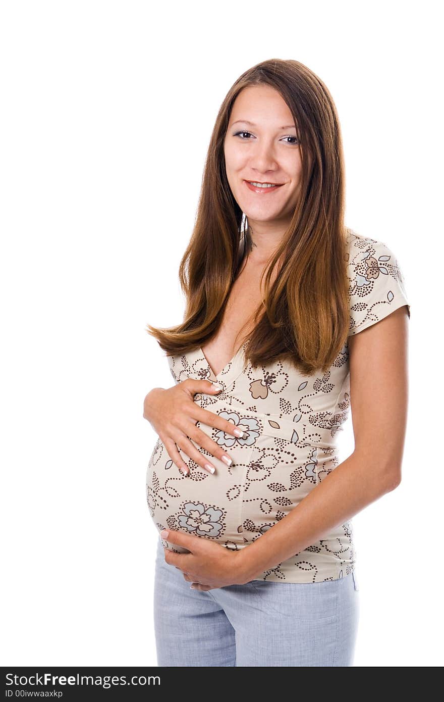 The pregnant female on a white background