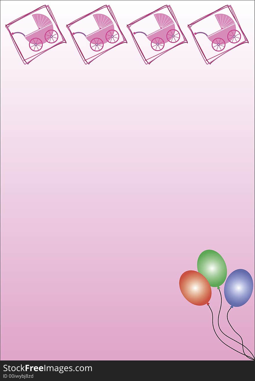 A lightpink gradient background with blue buggies in the top and three colored balloons in the bottom. Useful for advertising, offers, greetings, invitations, print and web. This file is also available as EPS-file. A lightpink gradient background with blue buggies in the top and three colored balloons in the bottom. Useful for advertising, offers, greetings, invitations, print and web. This file is also available as EPS-file