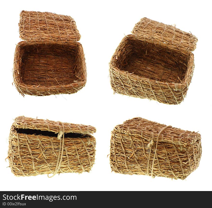 Hi-rez of hand-made woven straw basket (casket, box) in four options. Hi-rez of hand-made woven straw basket (casket, box) in four options