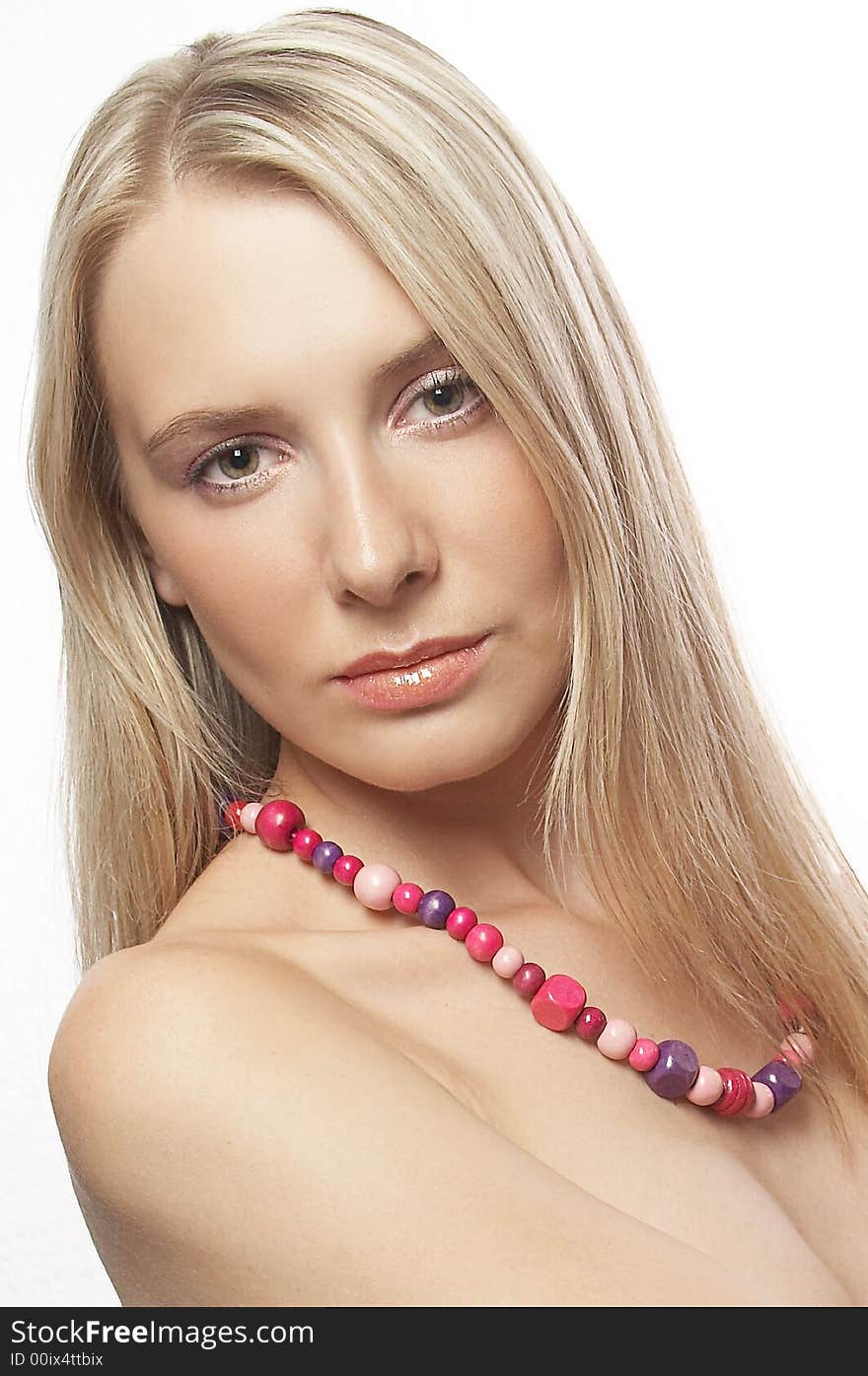 Young woman with make-up on the white background