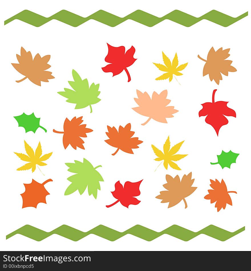 Colorful autumn leaves scattered  on  white background. Colorful autumn leaves scattered  on  white background