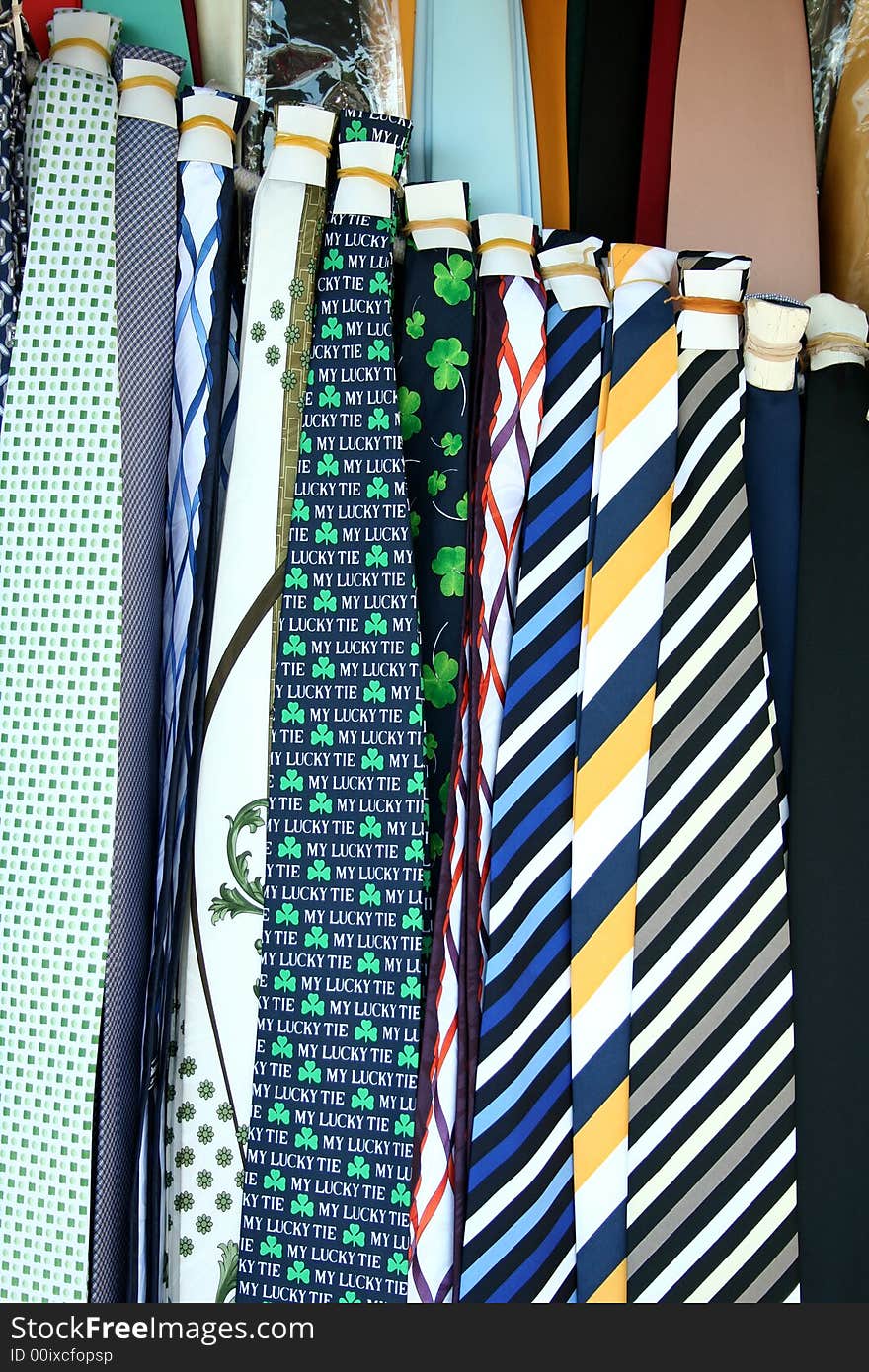 Hanging colorful Mens Neck Ties at the flea market