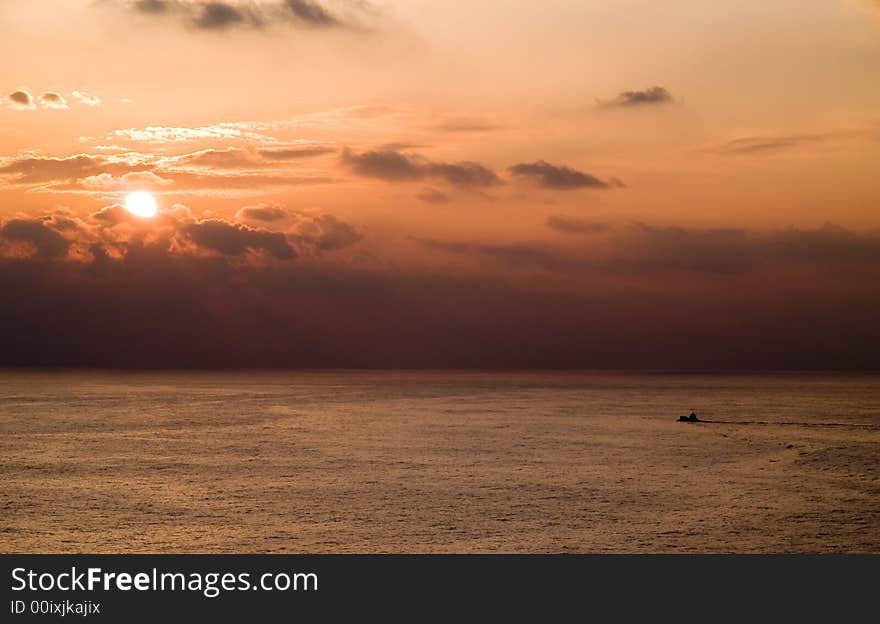 Fisher ship departure at sunse