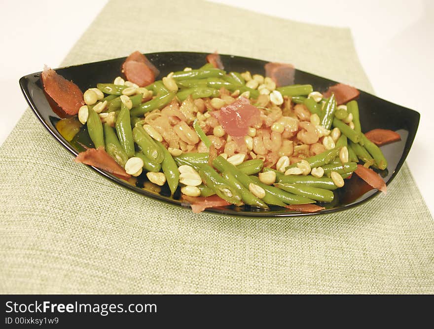 Vegetarian salad with green and white beans. Vegetarian salad with green and white beans