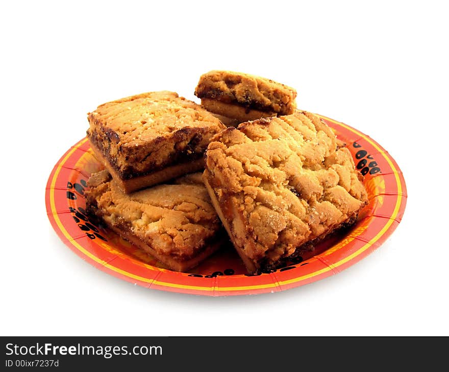 Several cookies on colored plate