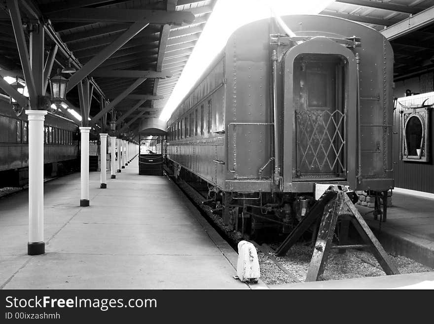 Vintage train car located at historical station