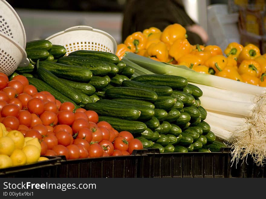 Fresh tomatoes,cuke,leek and sweet pepper. Fresh tomatoes,cuke,leek and sweet pepper