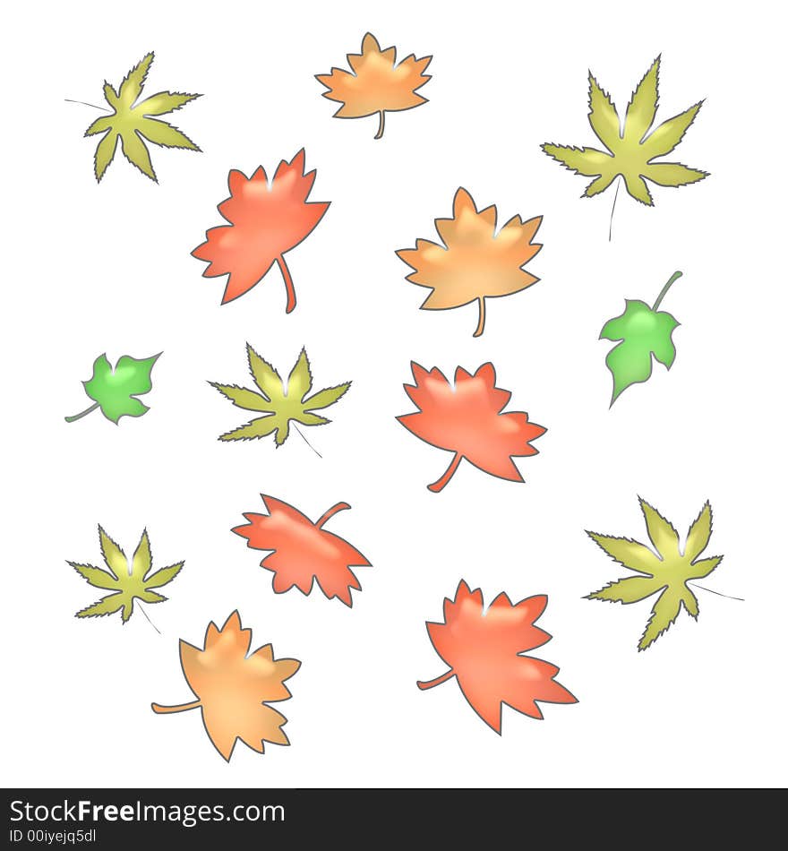 Colorful autumn leaves scattered  on  white  background. Colorful autumn leaves scattered  on  white  background