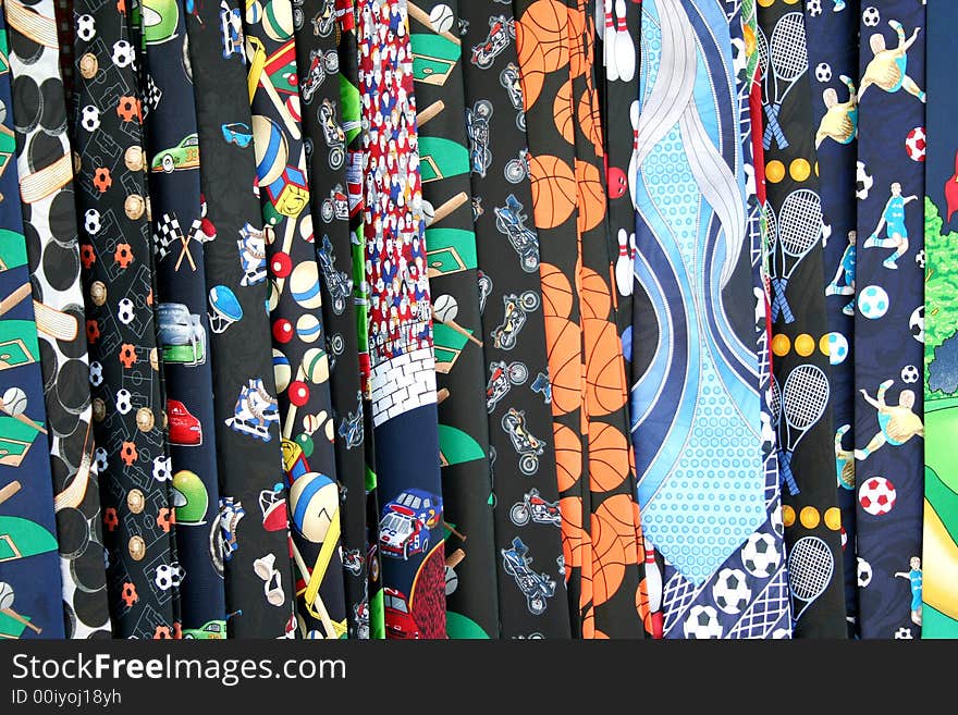 Hanging colorful Mens Neck Ties at the flea market