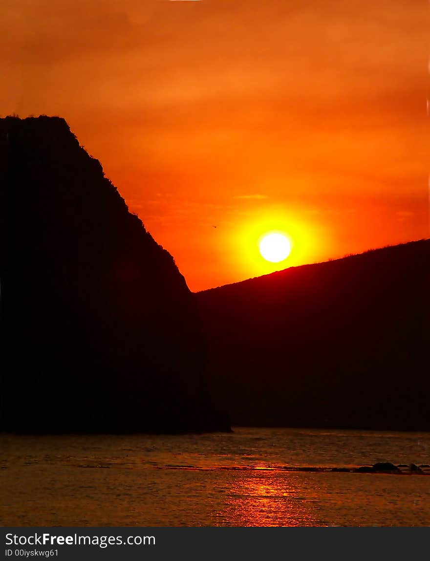 Sun setting in a tranquil anchorage Channel Islands National Park. Sun setting in a tranquil anchorage Channel Islands National Park