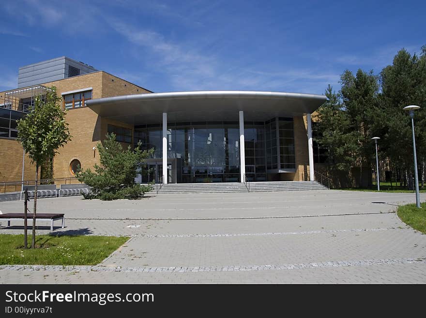 Modern entrance of university building