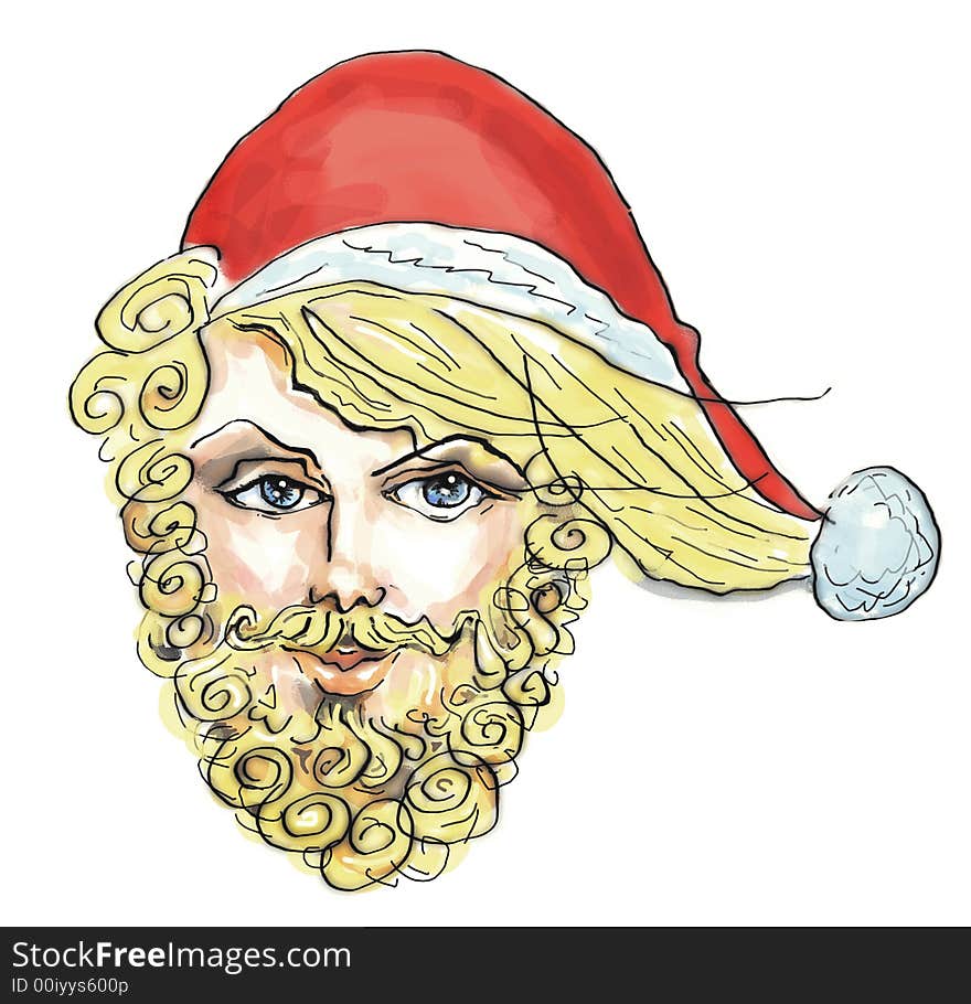 Young Santa Claus illustration done by hand