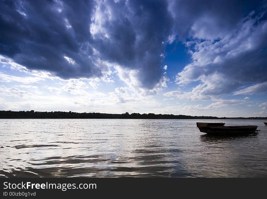 Boats at sunset on the Danube river. Boats at sunset on the Danube river