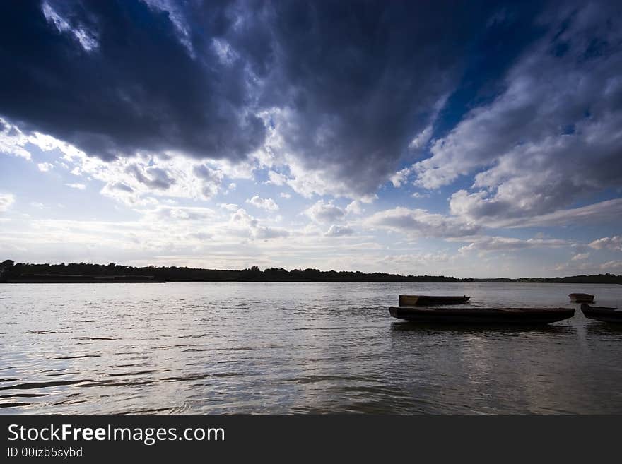 Boats at sunset on the Danube river. Boats at sunset on the Danube river