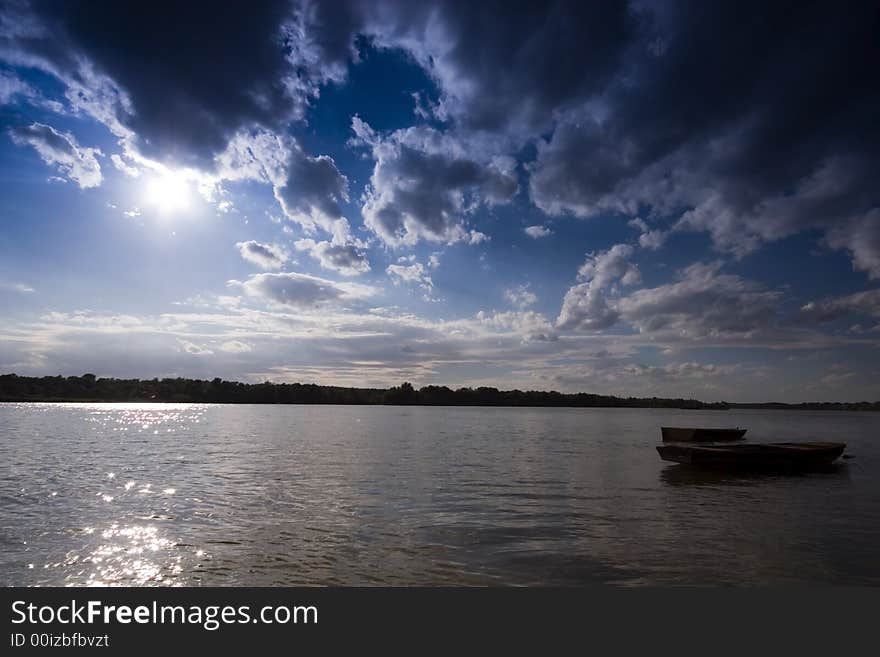 Boats at sunset on the Danube river. Boats at sunset on the Danube river