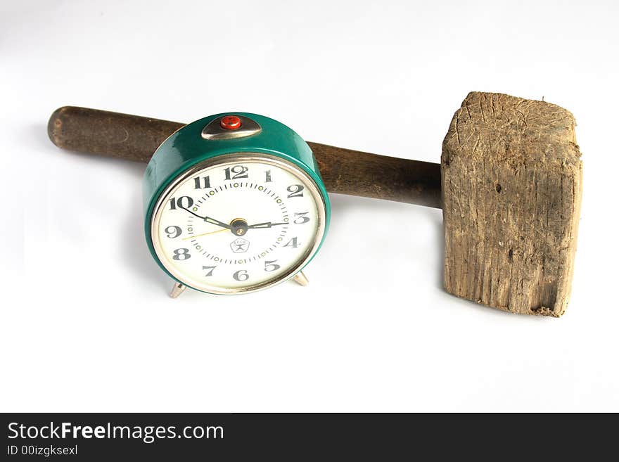 Alarm clock and hammer