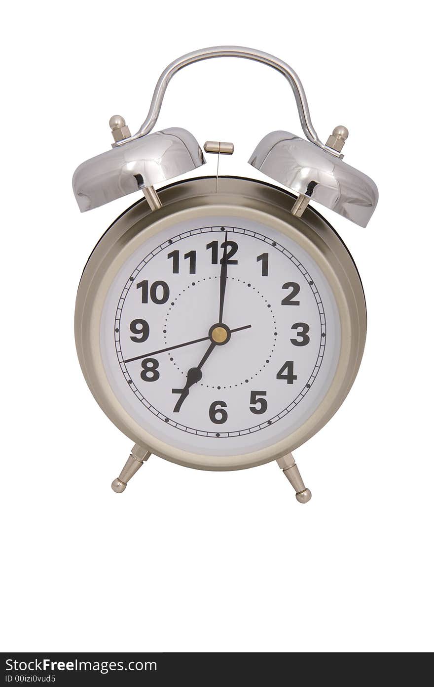 A shiny alarm clock over a white background