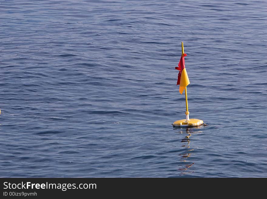 Flag in the sea showing the edge of the net