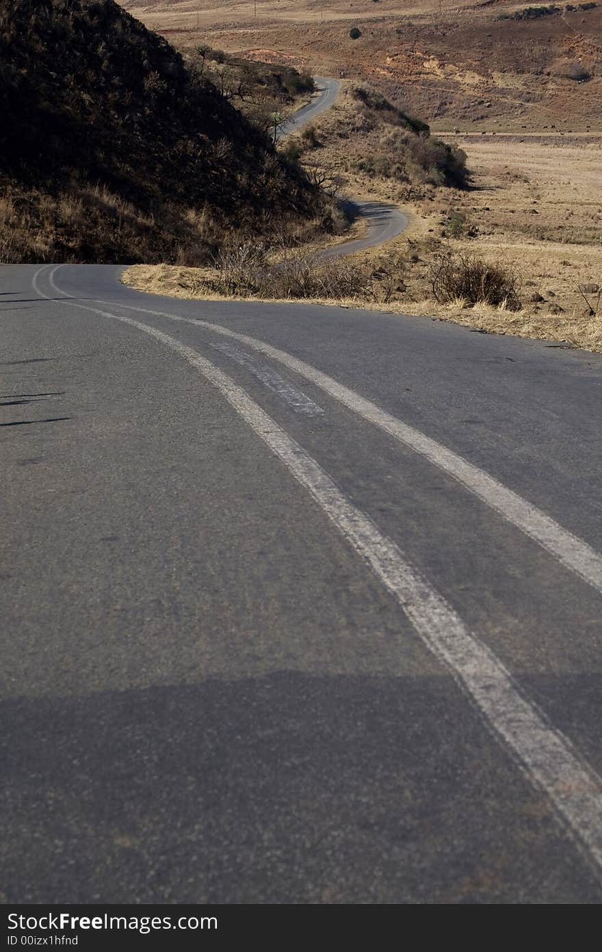 Quiet winding road in the South African Drakensberg