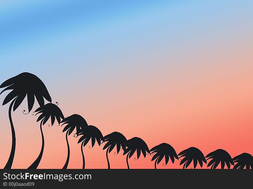 A background  designed in photoshop as if in twilight evening with trees in black shades