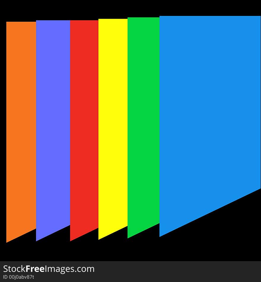 A number of colour walls is designed in a black background in green,red,blue,yellow,orange.