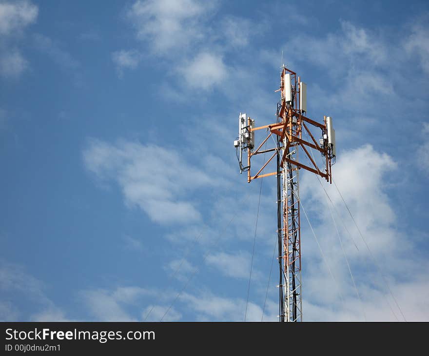 Top construction antena on blue sky. Top construction antena on blue sky