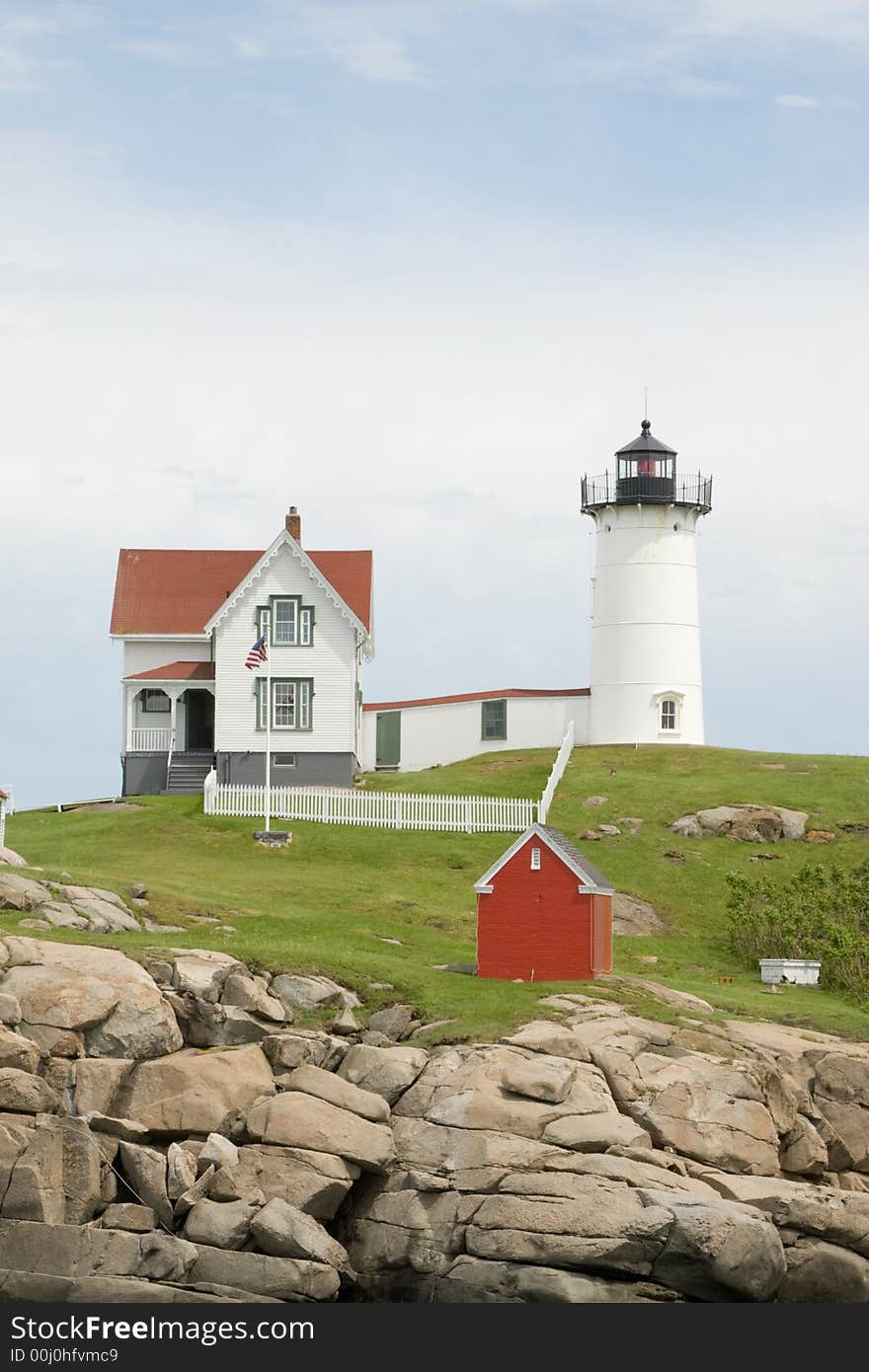 Nubble Lighthouse York Maine. Built in 1879 and automated in 1987. It is a presently active aid to navigation. The building is maintained by the Town of York.