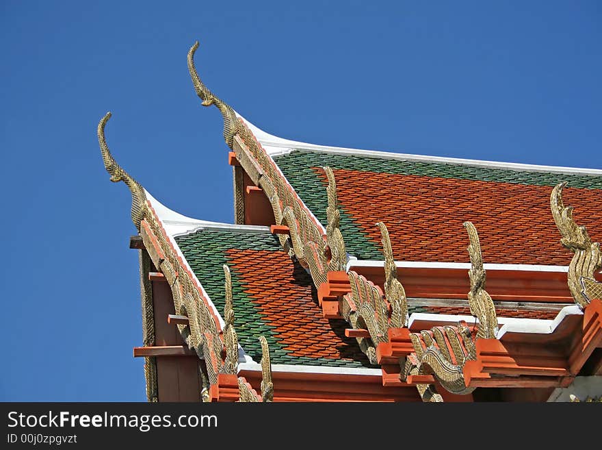 Close up of a Thai temple roof