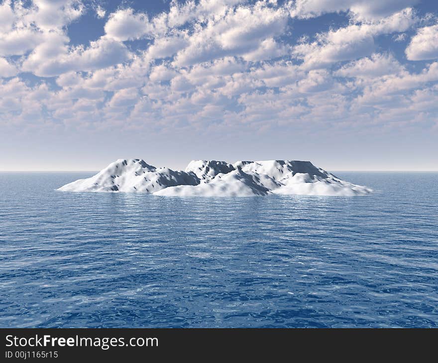 The big iceberg on  the open ocean - 3d landscape scene.