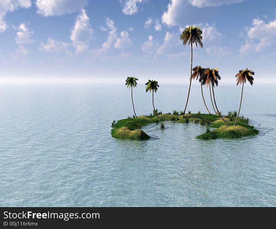 Coconut palm trees on a small island - digital artwork. Coconut palm trees on a small island - digital artwork