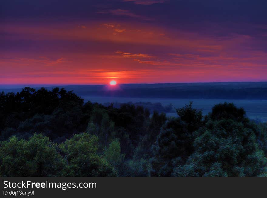 Landscape in 120 km from Moscow on a sunset