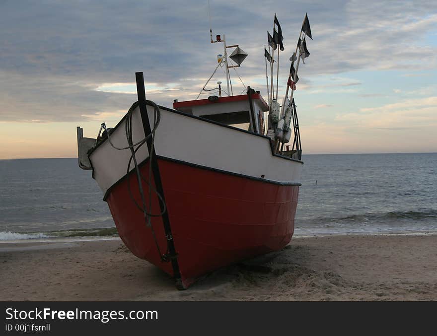 A Few Fishing Boat At The Baltic Sea at the sundown