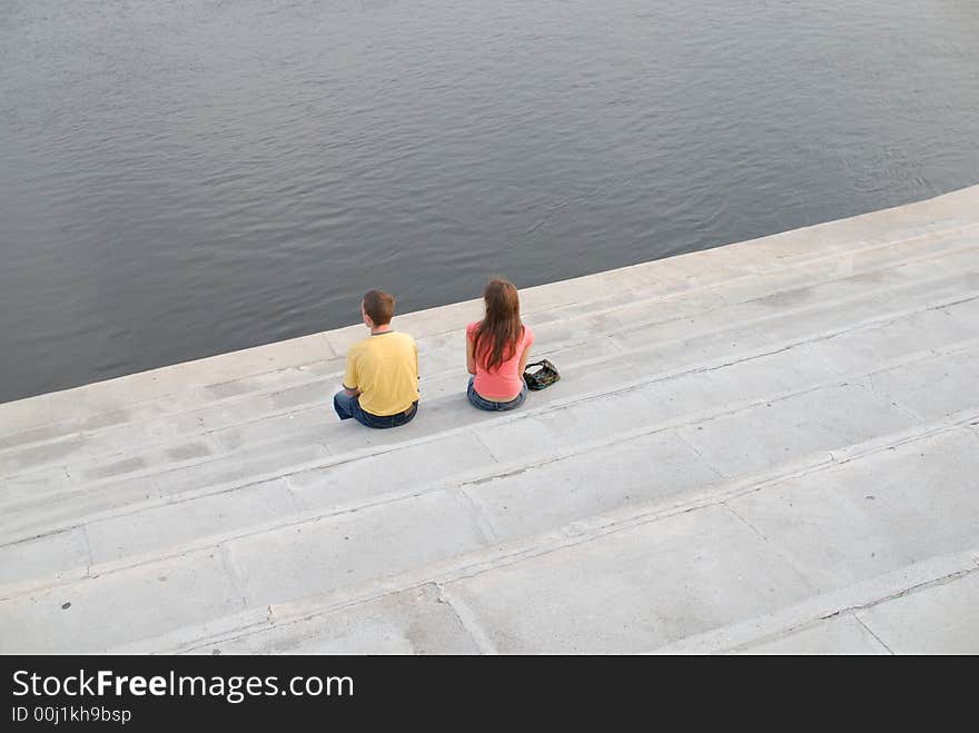 Couple of young peple at the river. Couple of young peple at the river