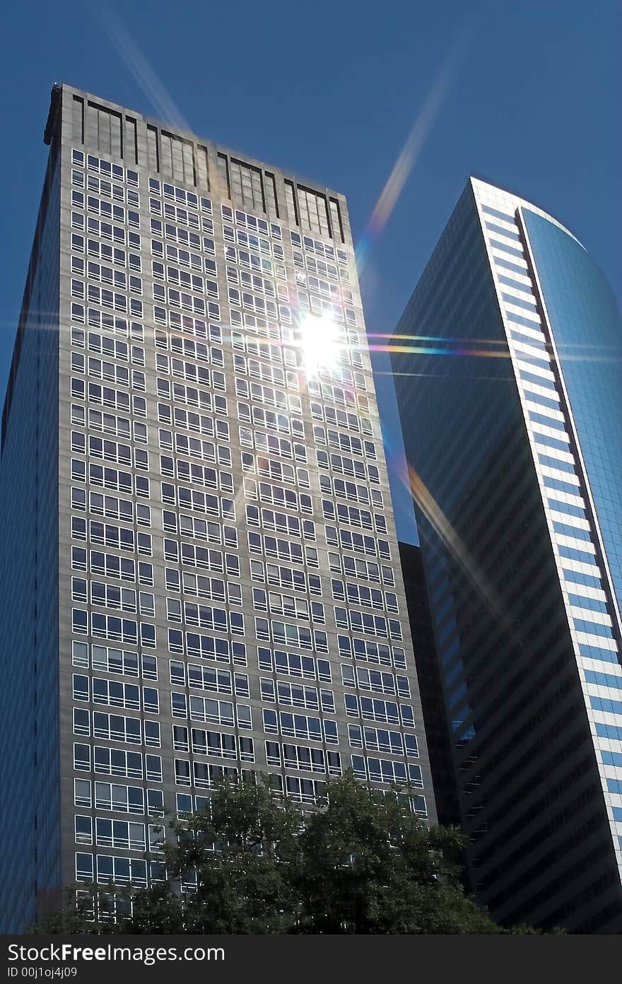 Sun burst on skyscraper