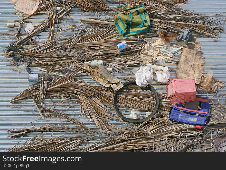 Littery roof in asian village. Littery roof in asian village