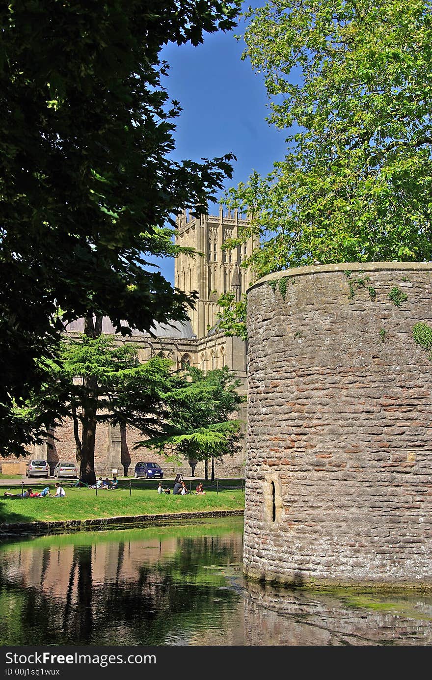 Wells Cathedral from the Bishops Palce, England.