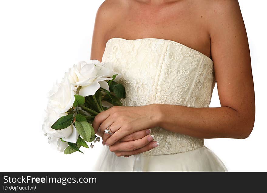 Bridal Bouquet With Diamond Ring on White