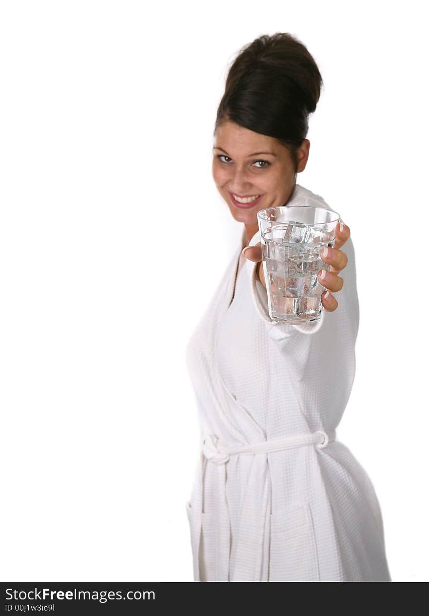 Woman Handing Viewer a Healthy Glass of Water. Woman Handing Viewer a Healthy Glass of Water