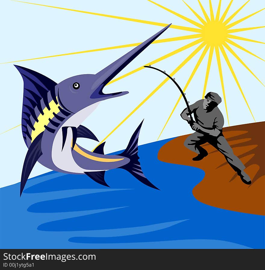 Vector art on blue marlin fishing. Vector art on blue marlin fishing