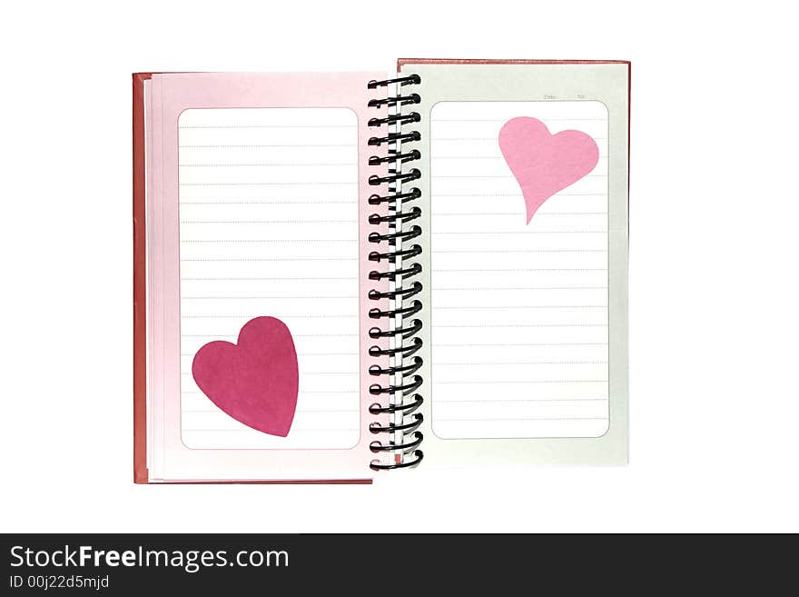 Blank Sheet Of Paper With Horizontal Lines And Hearts On A Spiral Notepad, Stationery, Background. Blank Sheet Of Paper With Horizontal Lines And Hearts On A Spiral Notepad, Stationery, Background