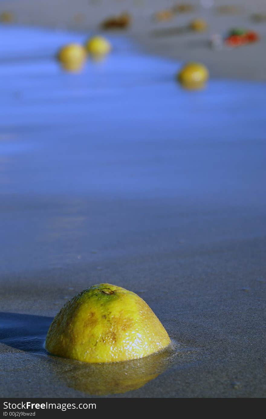 Lemon on the sea shore