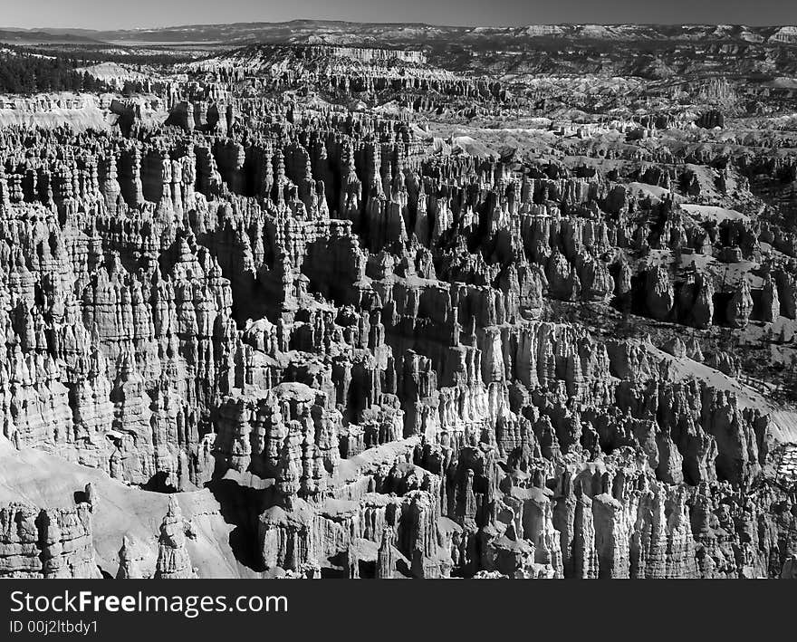 The Bryce Canyon National Park in Utah USA, in black and white