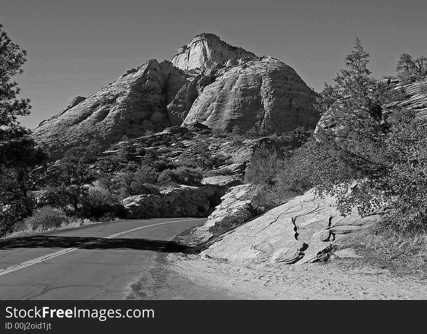 The Zion National Park in Utah USA, in black and white