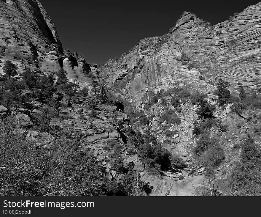 The Zion National Park in Utah USA, in black and white