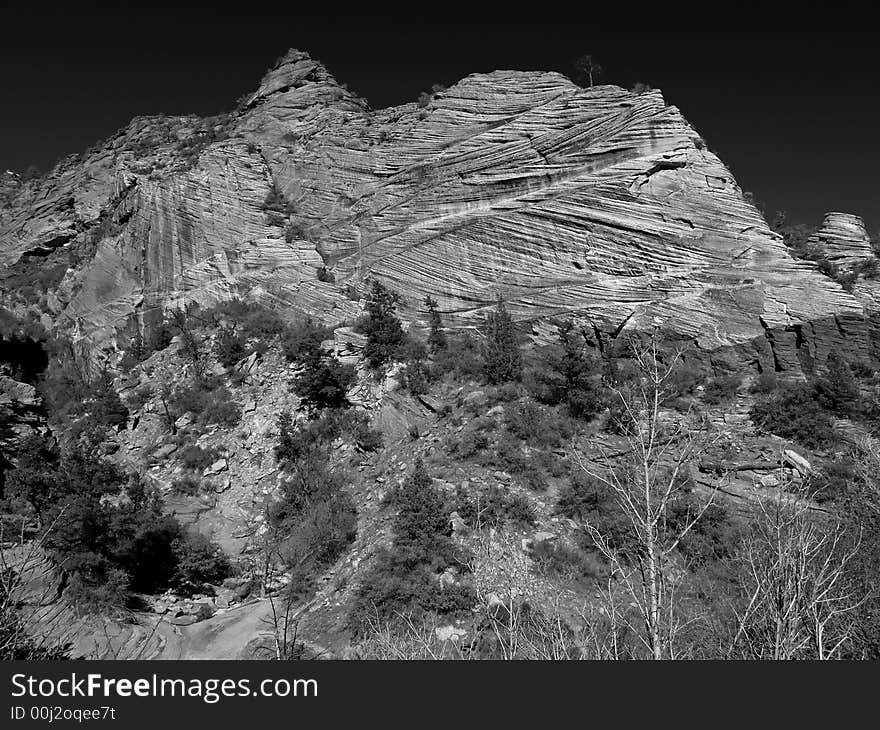 The Zion National Park in Utah USA, in black and white