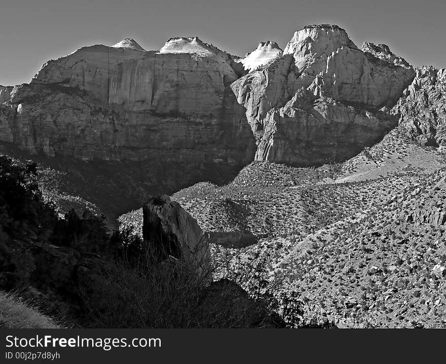 The Zion National Park in Utah USA, in black and white