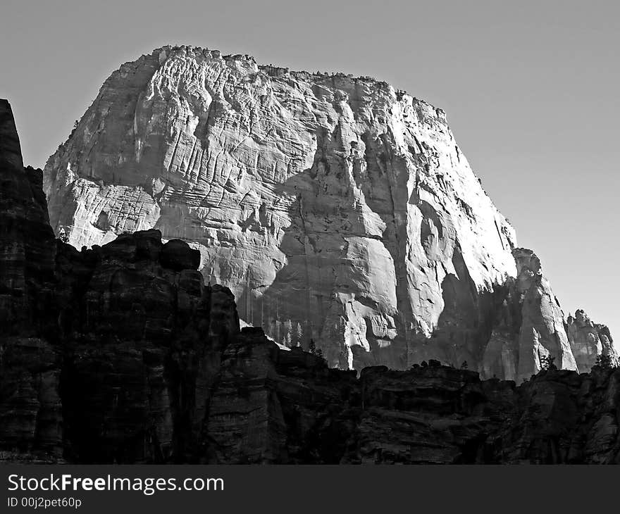 The Zion National Park in Utah USA, in black and white