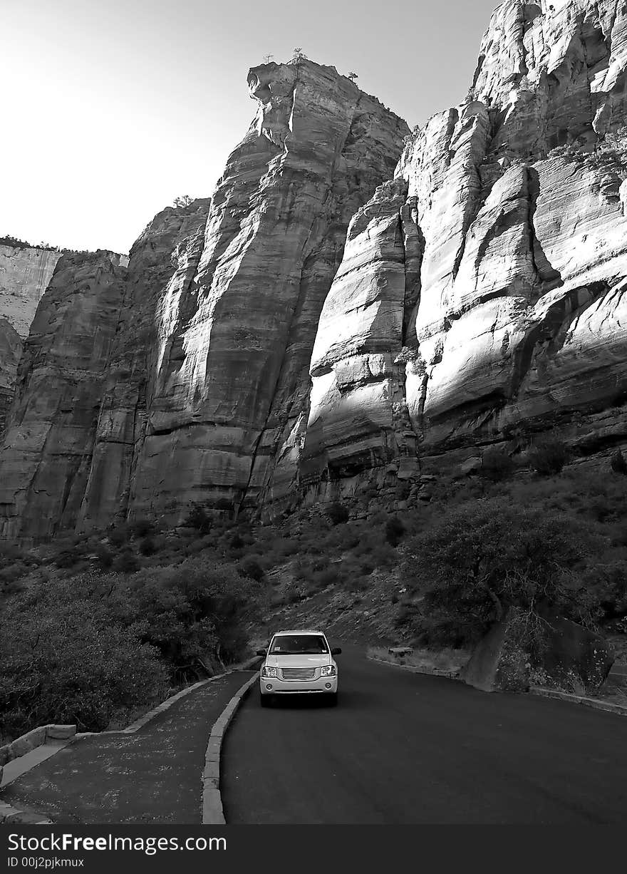 The Zion National Park in Utah USA, in black and white