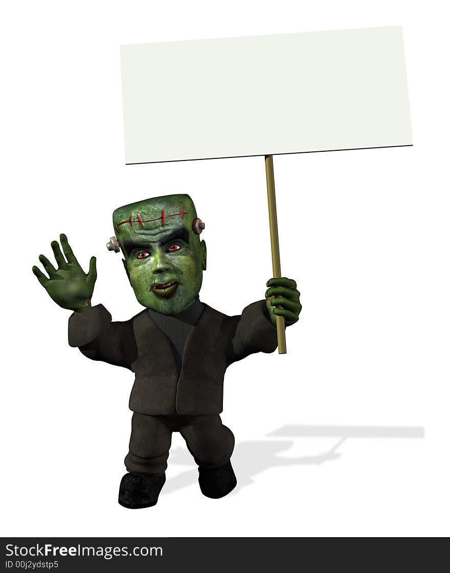 Cartoon Frankenstein With Sign