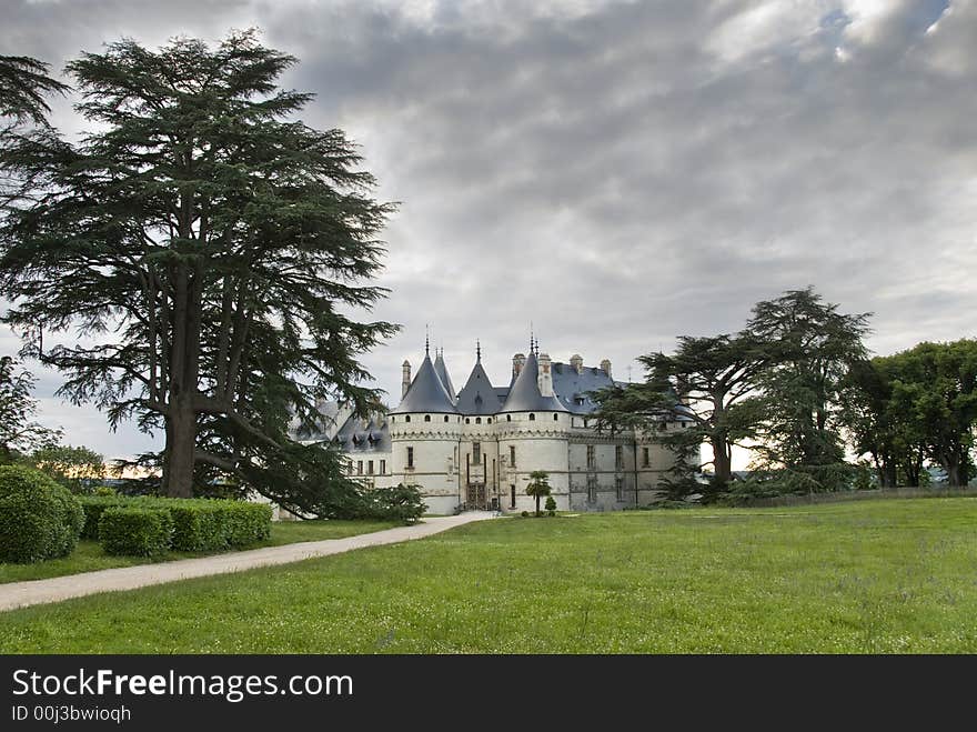 Path leading to the castle Chaumont-sur-Loire. Loire Valley, France